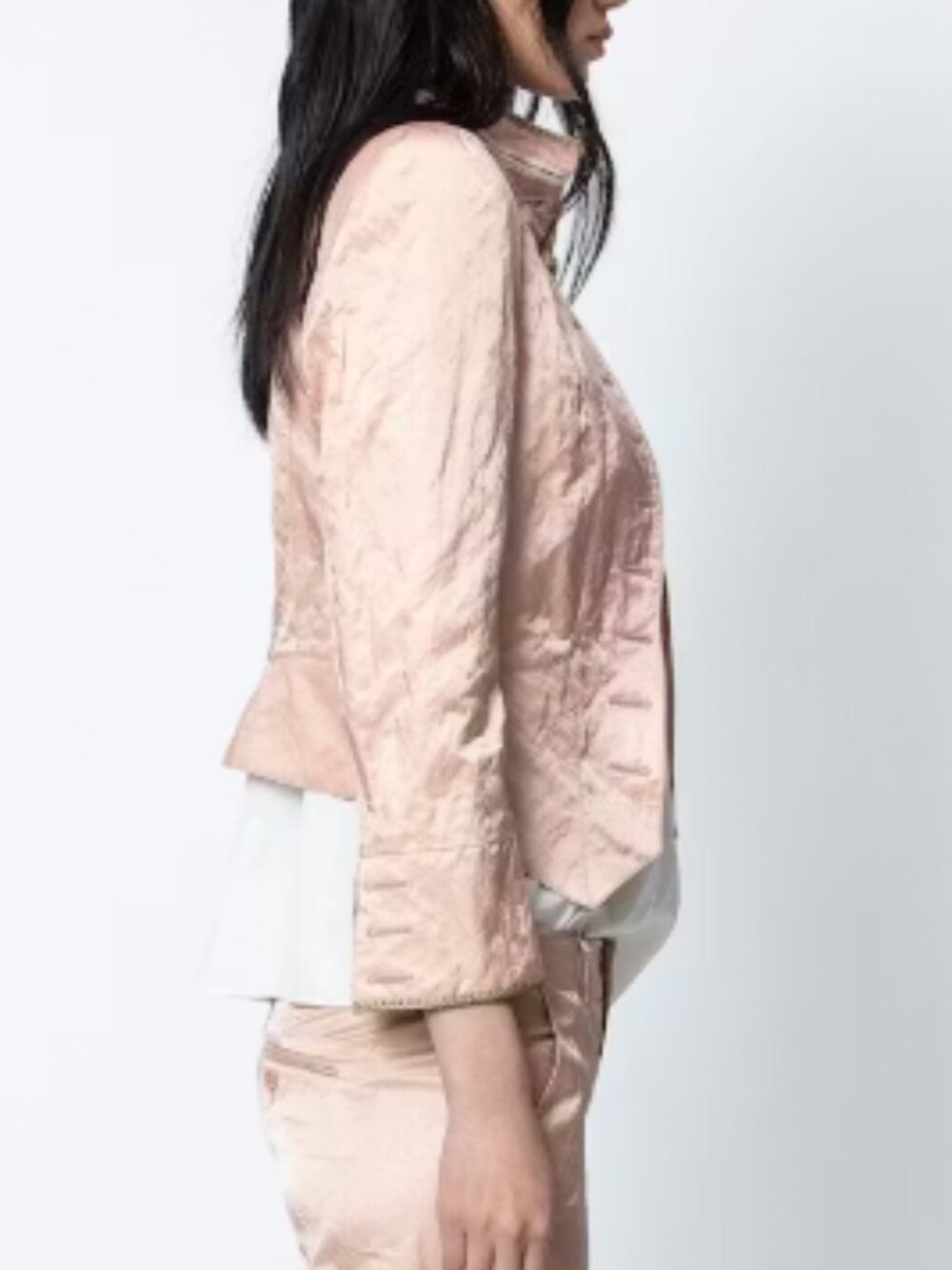 Zadig & Voltaire Lana Military Satin Jacket in Powder Pink/Golden Buttons 36 - Picture 5 of 16